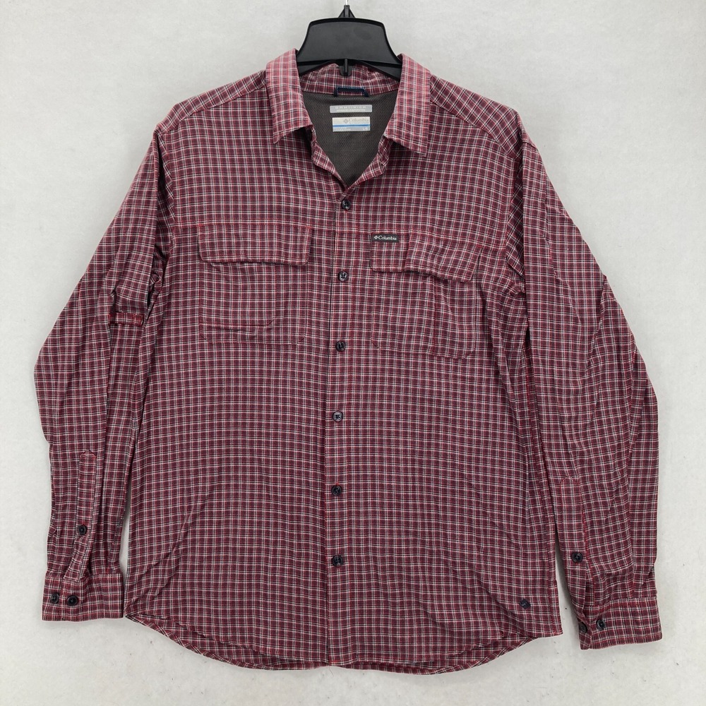 Columbia Plaid Long Sleeve Shirt Mens L Red Vented Fishing Camp Hiking Travel